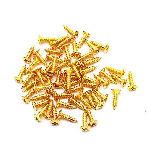 SAPHUE 3MM Electric Guitar Bass Pickguard Screws Pick Guards Scratch Plate Mounting Screws for Fender Strat ST Tele TL Stratocaster Telecaster Gibson LP Les Paul SG Guitar Pack of 50 (Gold) - Image 1